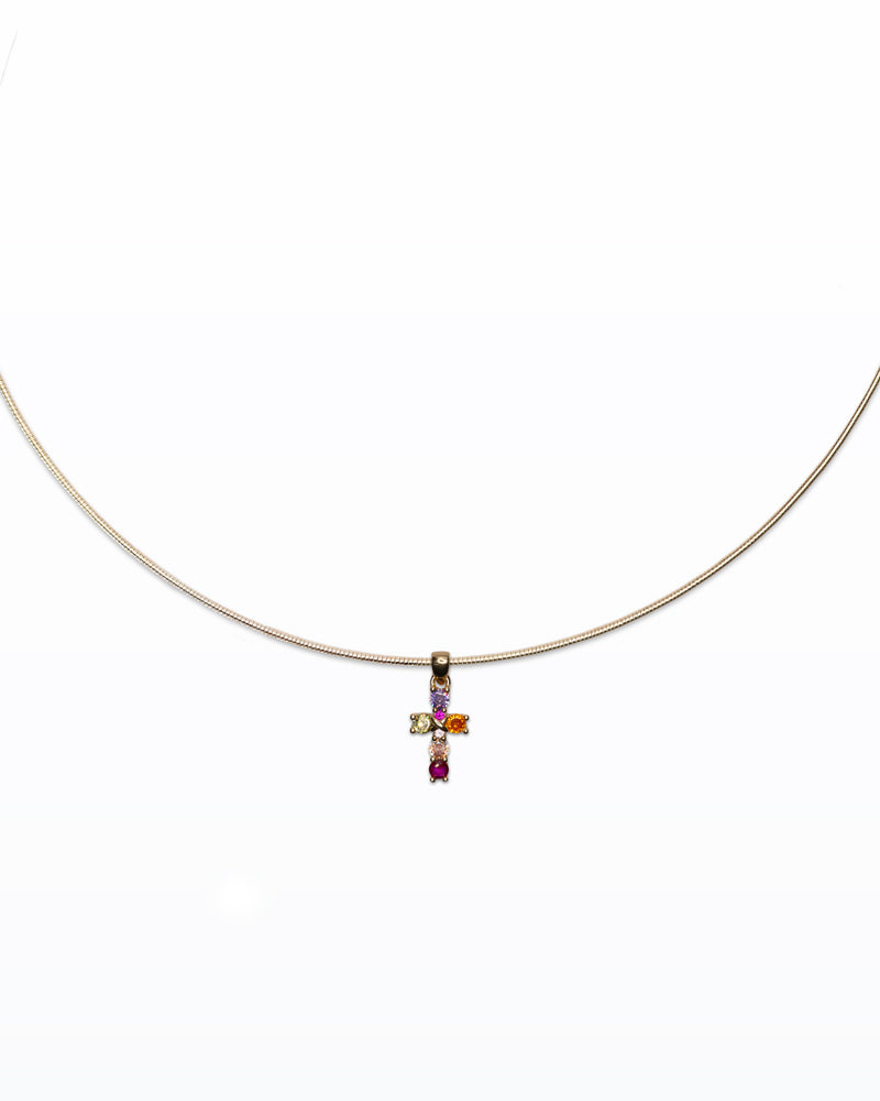 Choker Croce Pop – Choker dorato con cristalli colorati
